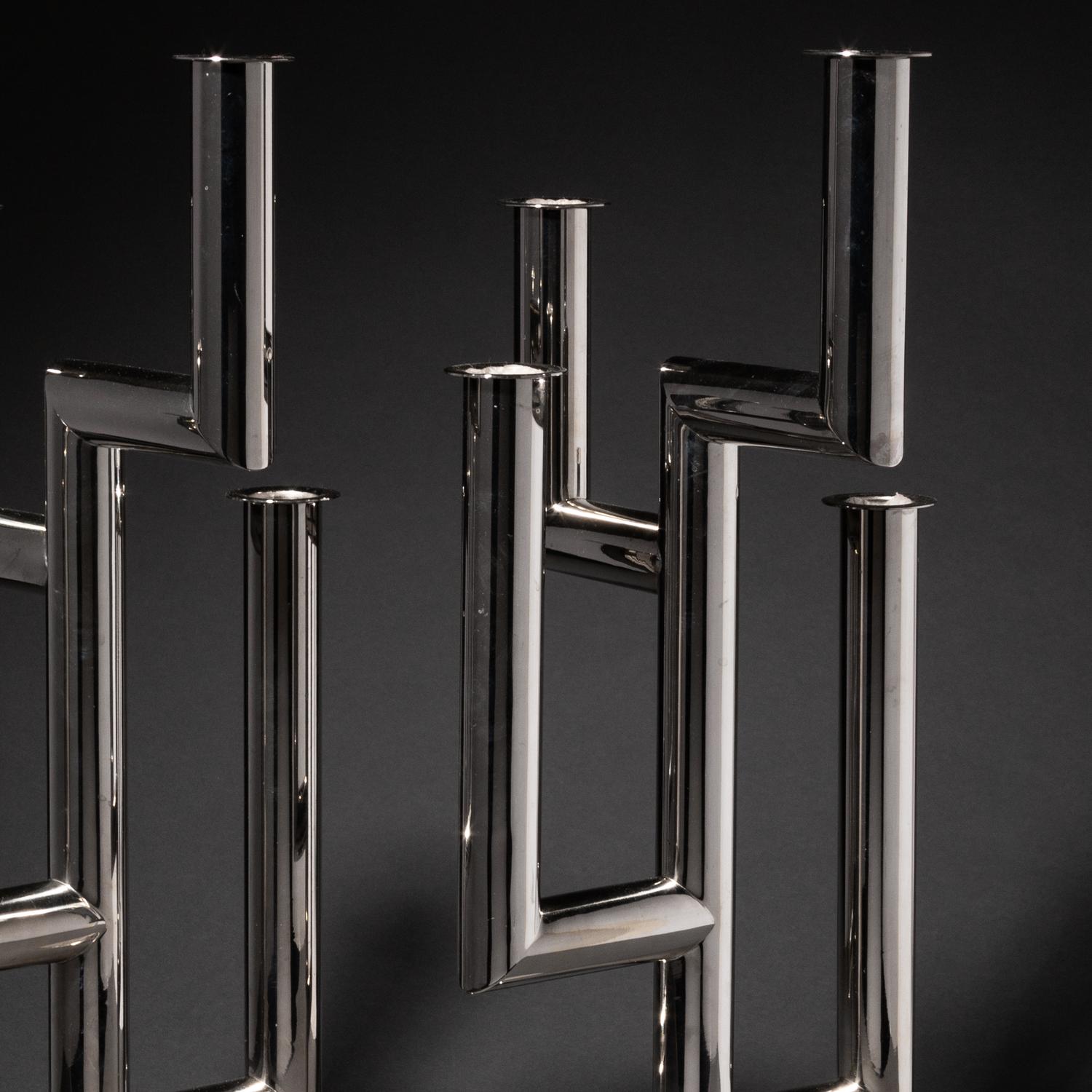 Pair of Chromed Metal Four-Light Candelabra, c. 1925 Austria