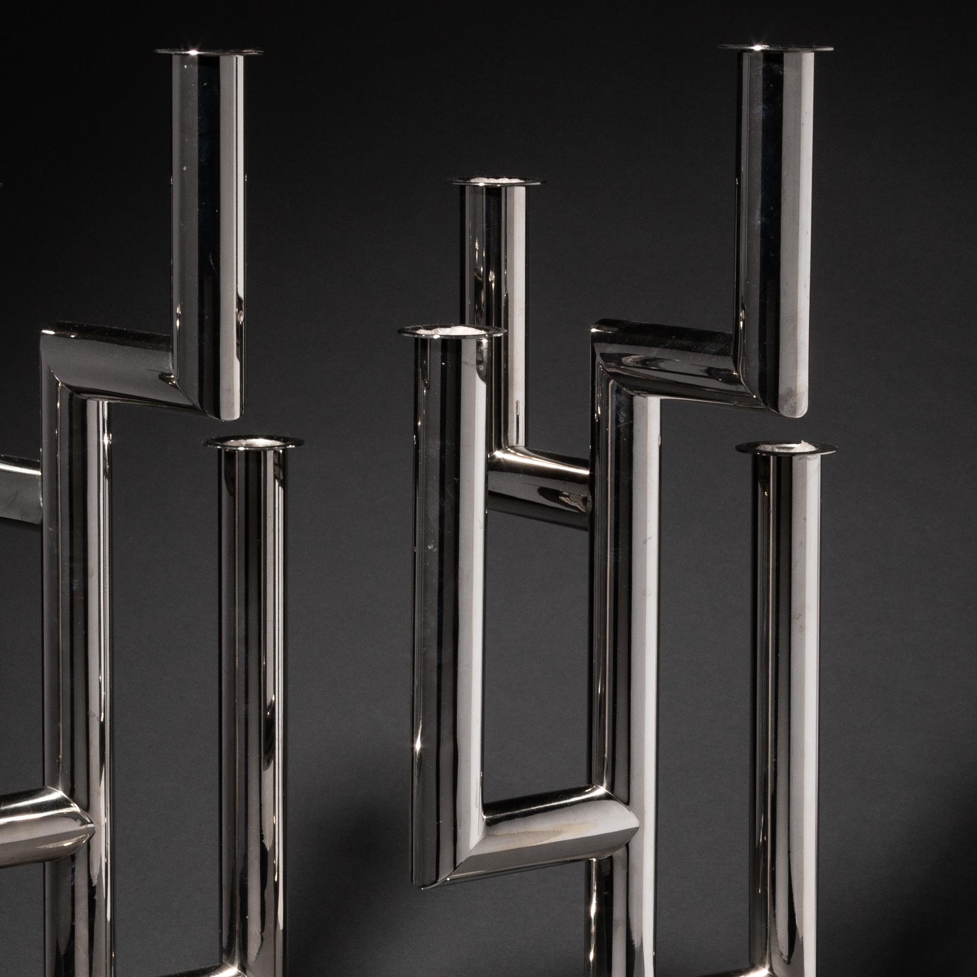 Pair of Chromed Metal Four-Light Candelabra, c. 1925 Austria