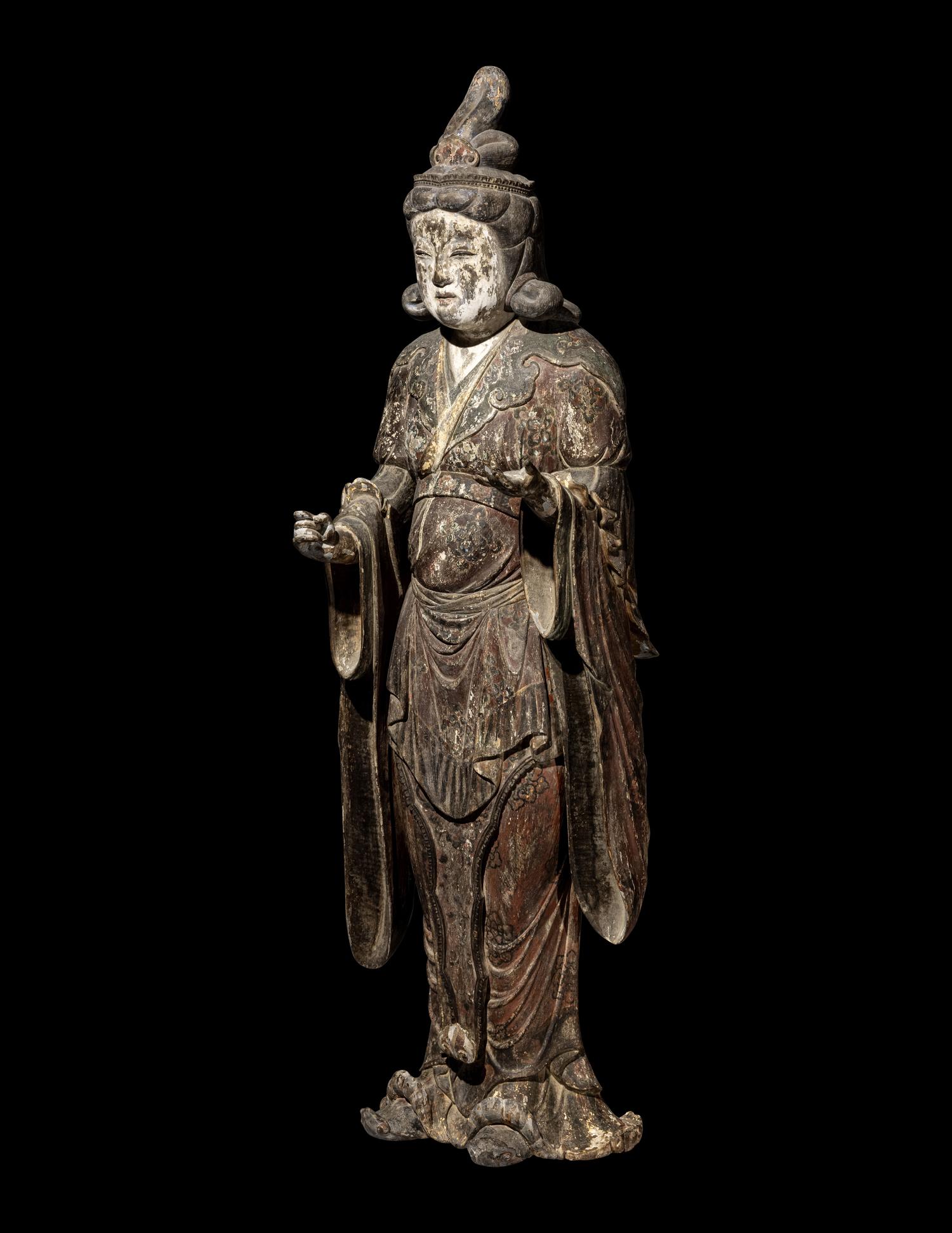 A Japanese Carved Wood Figure of a Bodhisattva