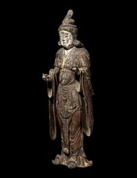 A Japanese Carved Wood Figure of a Bodhisattva