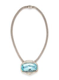 BLUE TOPAZ AND DIAMOND PENDANT/NECKLACE