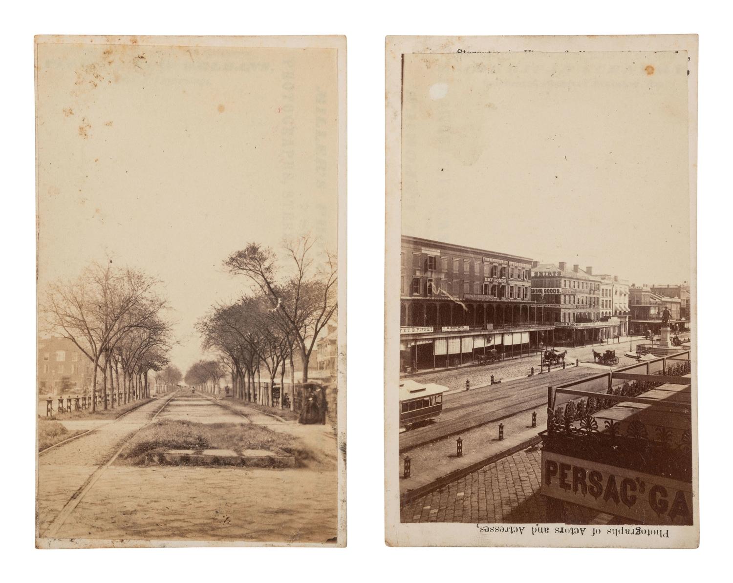 [EARLY PHOTOGRAPHY]. 17 CDVs & stereoviews, incl. early views of Canal Street, New Orleans.