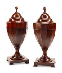 A Pair of English Mahogany Cutlery Urns