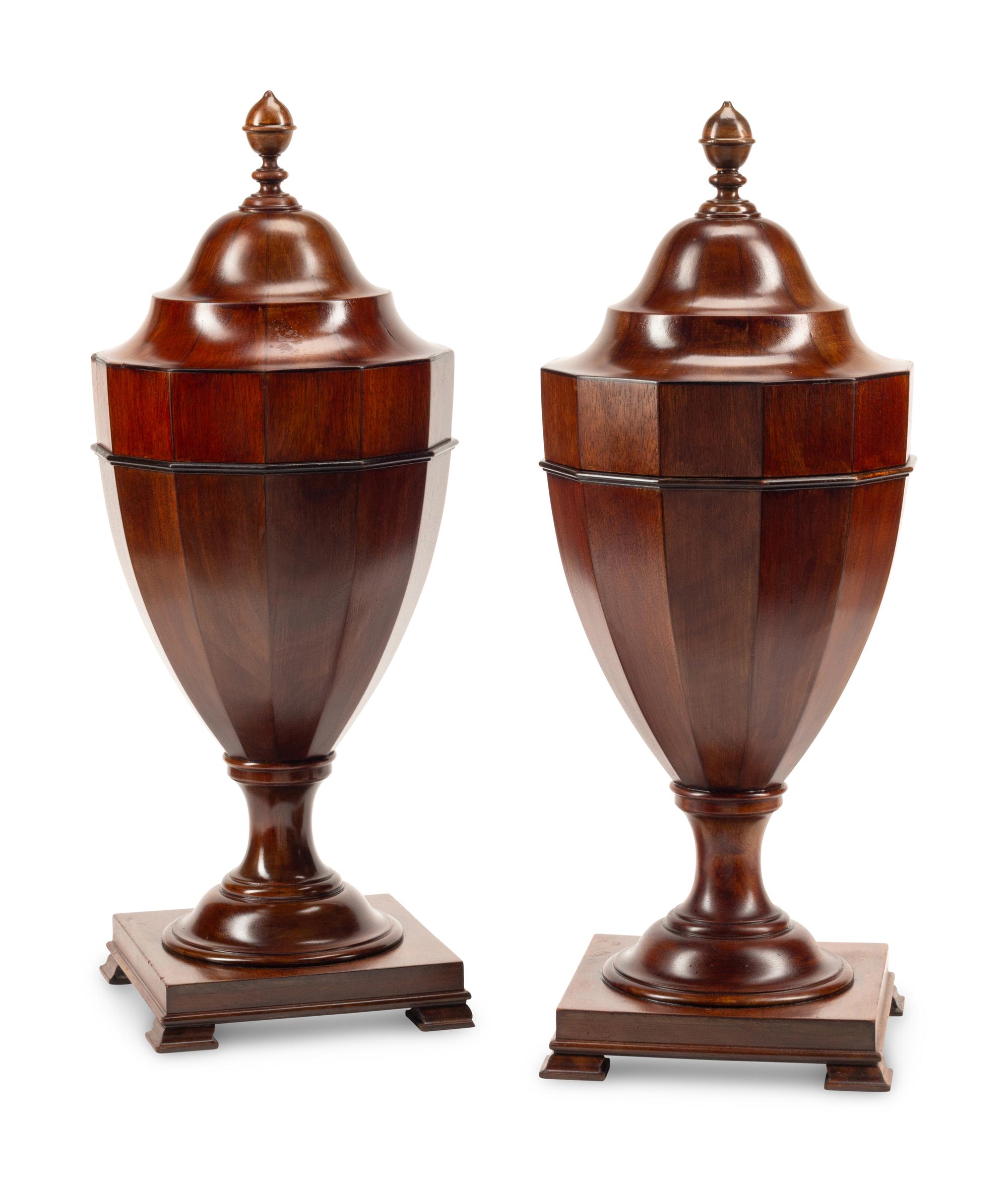 A Pair of English Mahogany Cutlery Urns