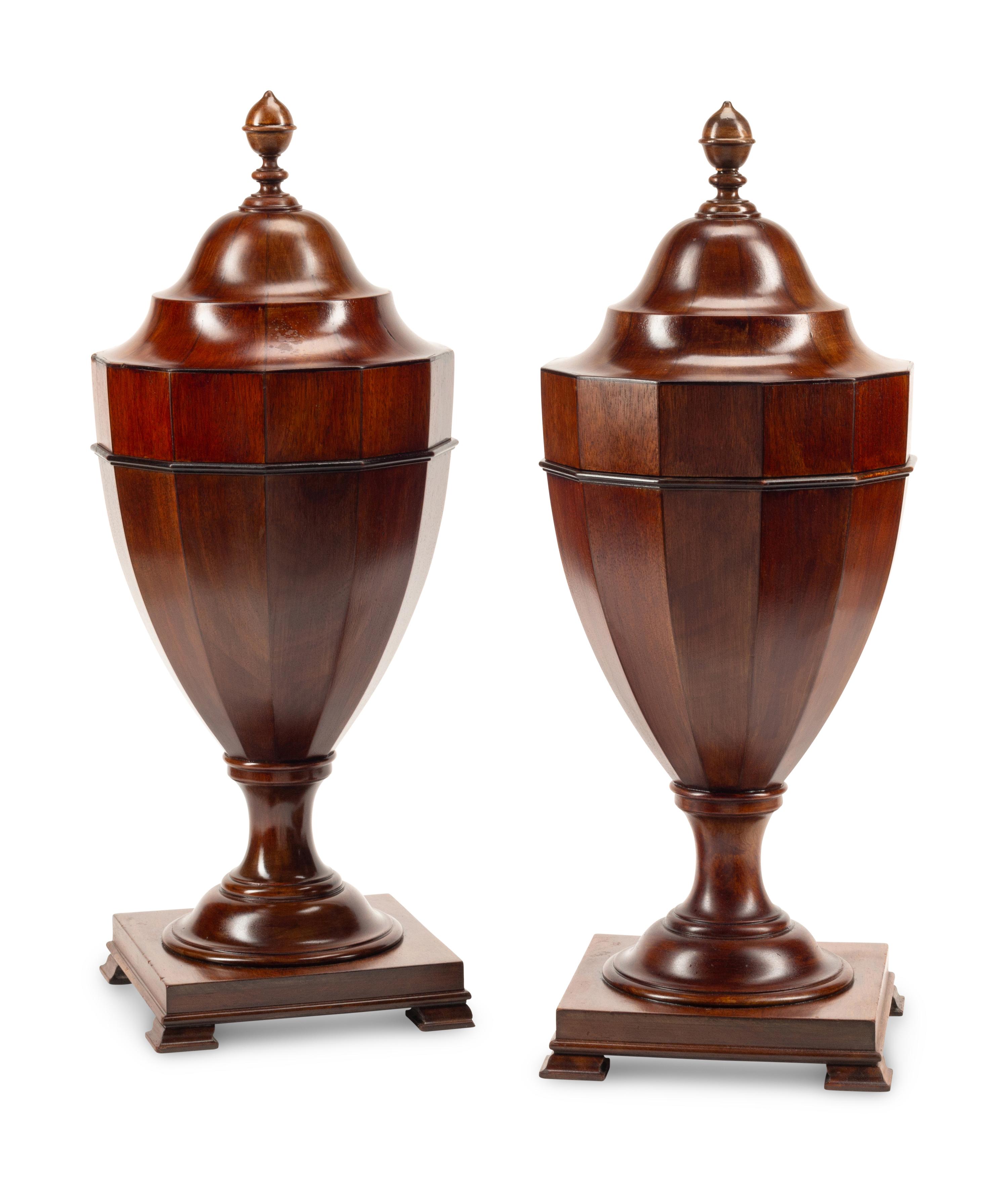 A Pair of English Mahogany Cutlery Urns