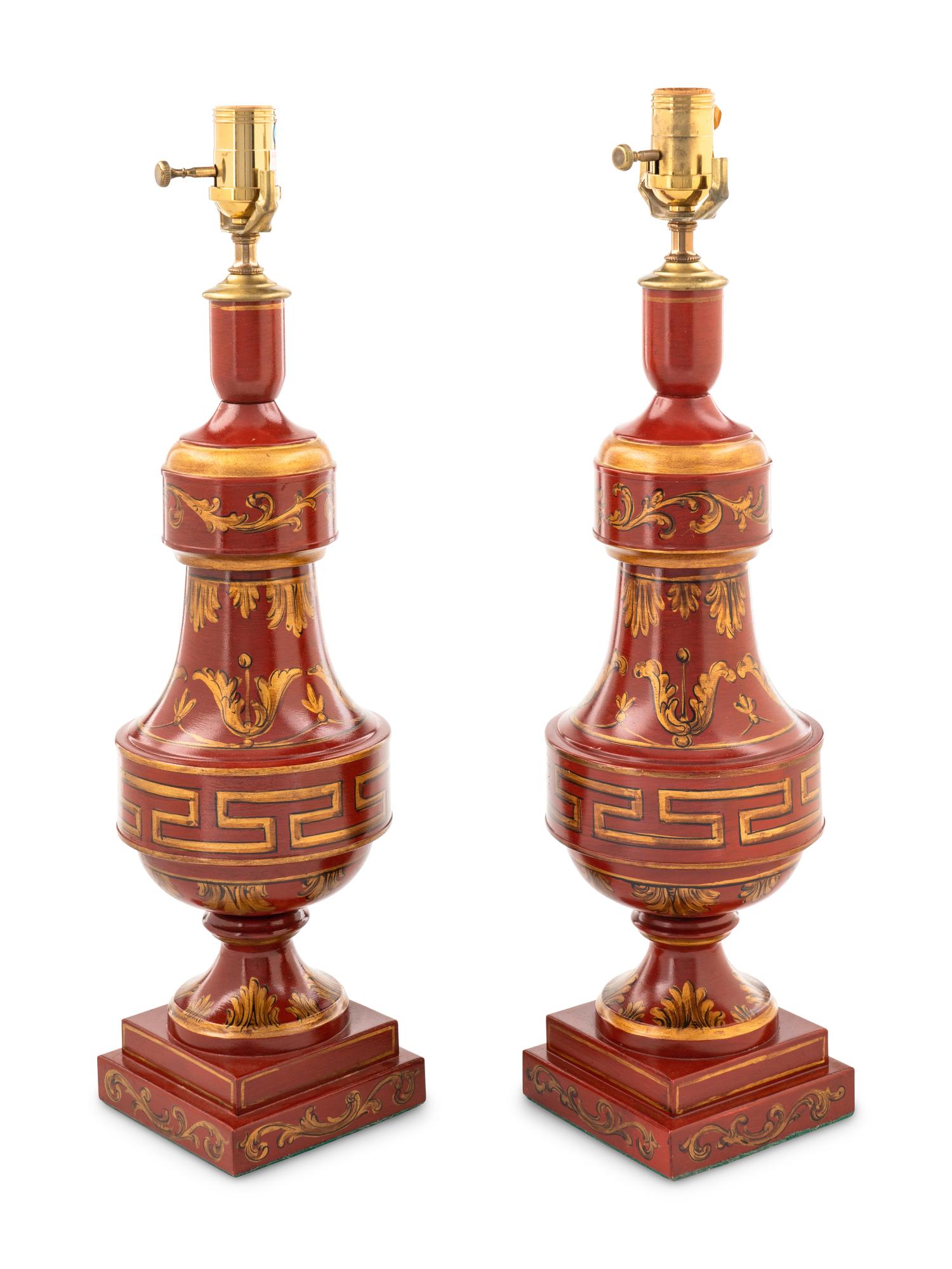 A Pair of Painted Tole Lamps