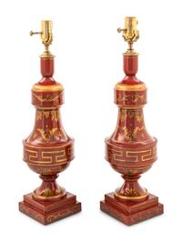 A Pair of Painted Tole Lamps