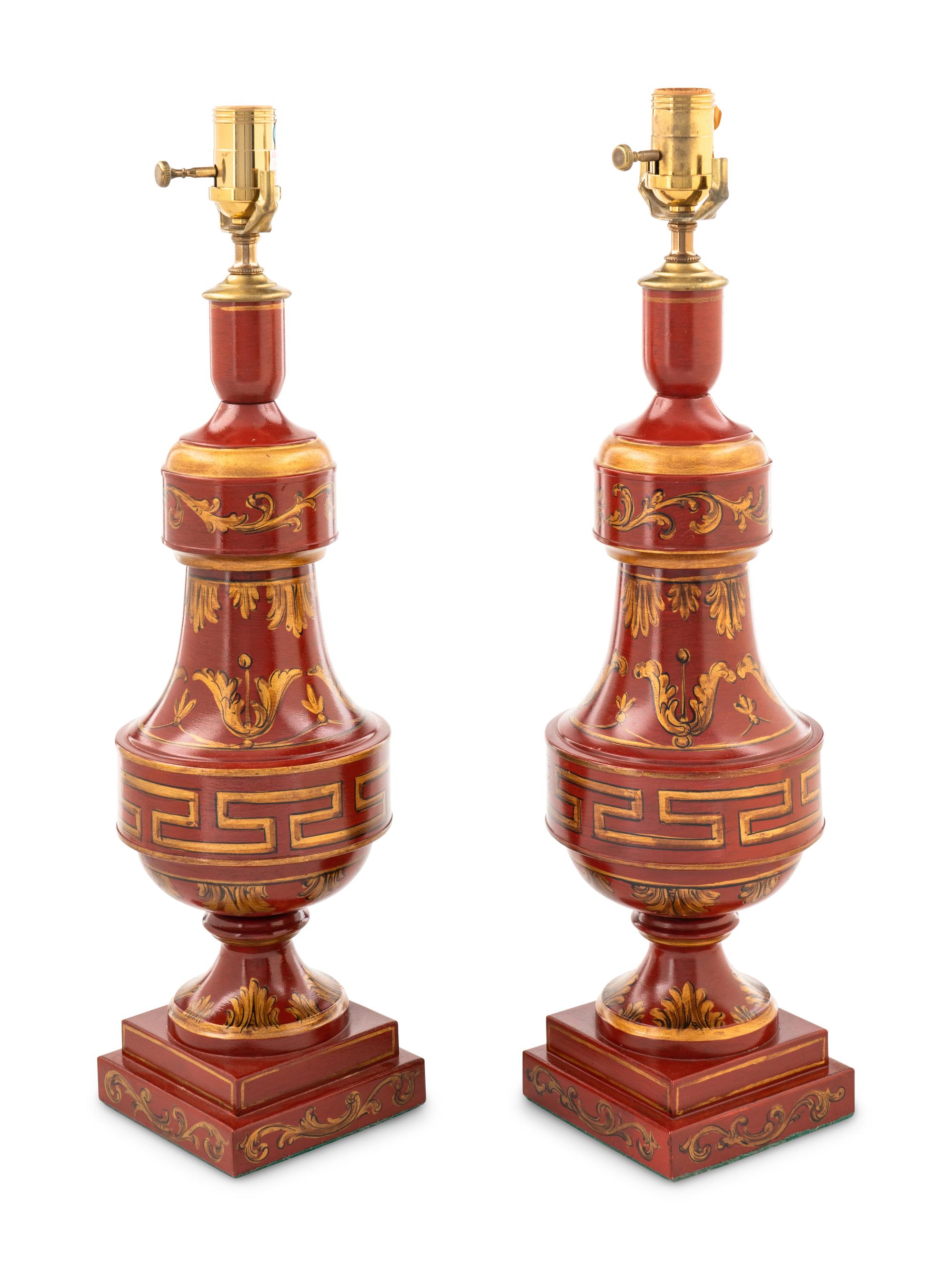 A Pair of Painted Tole Lamps