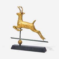 A gilded full-bodied copper leaping stag weathervane late 19th century