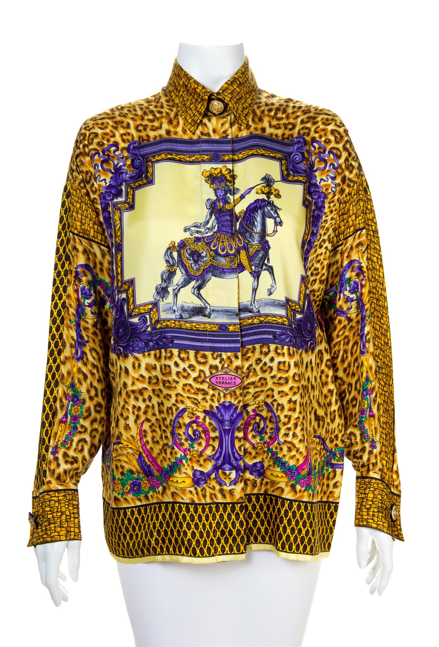 A Gianni Versace Silk Atelier Print Shirt, Size 42.