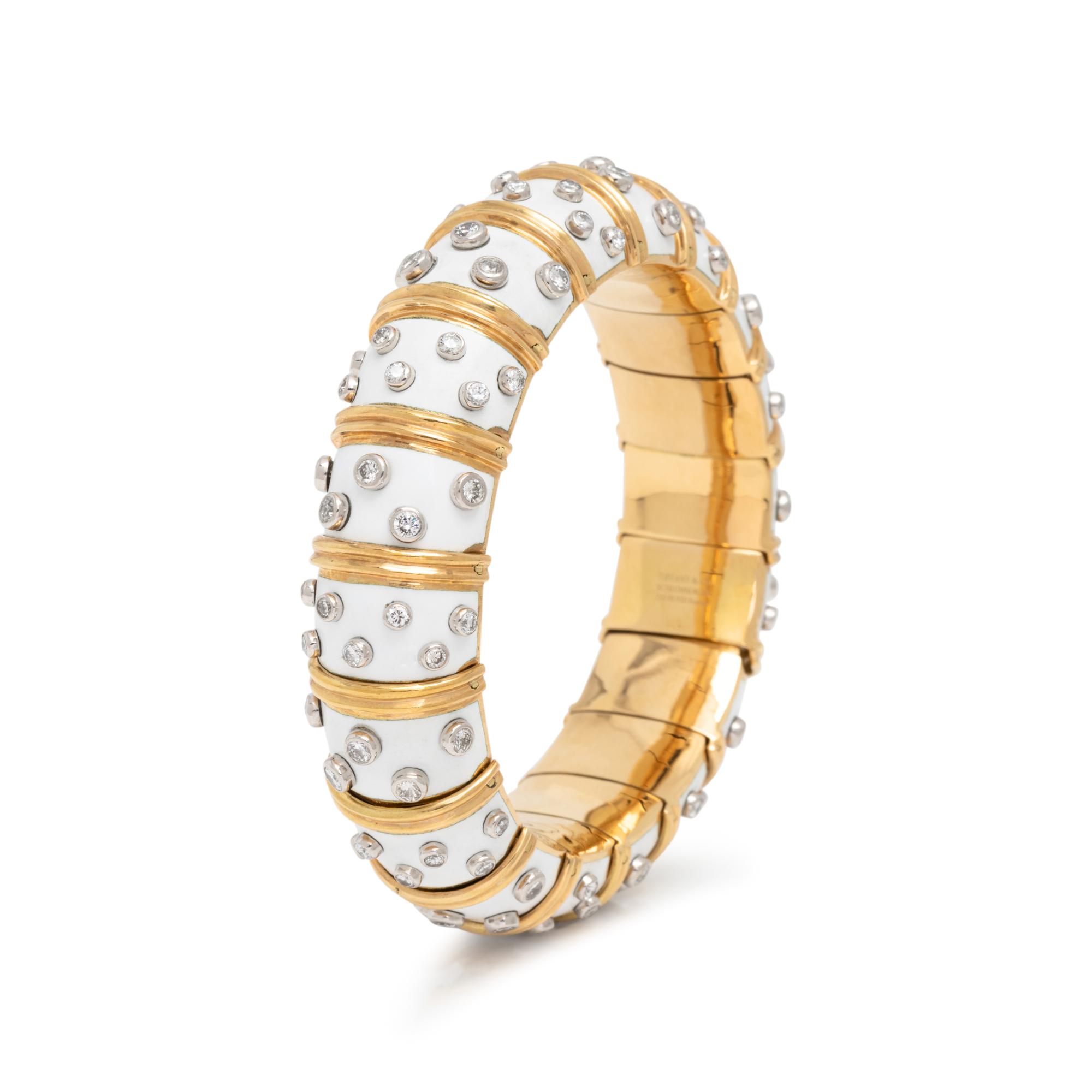 TIFFANY & CO., SCHLUMBERGER, ENAMEL AND DIAMOND BANGLE BRACELET