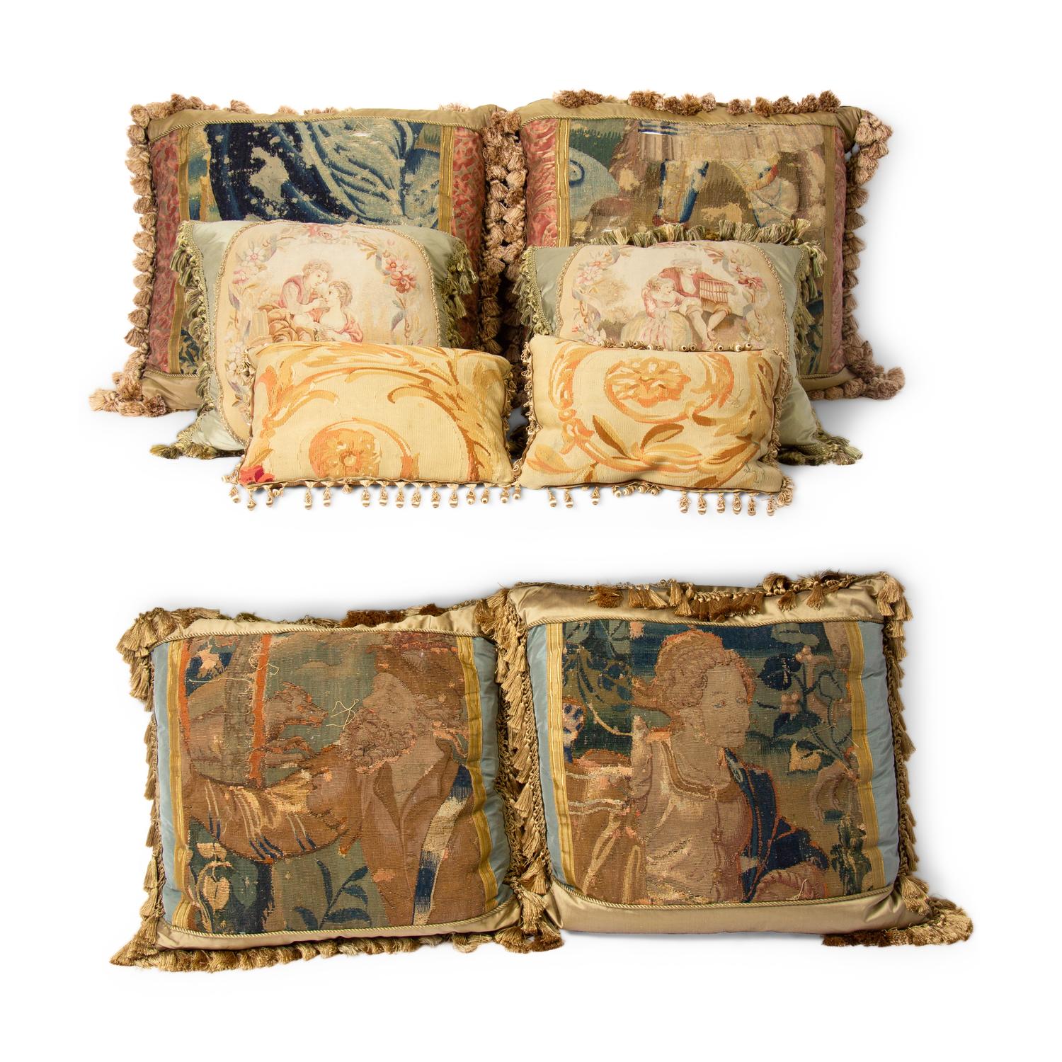 A Group of Eight French Aubusson Tapestry Pillows