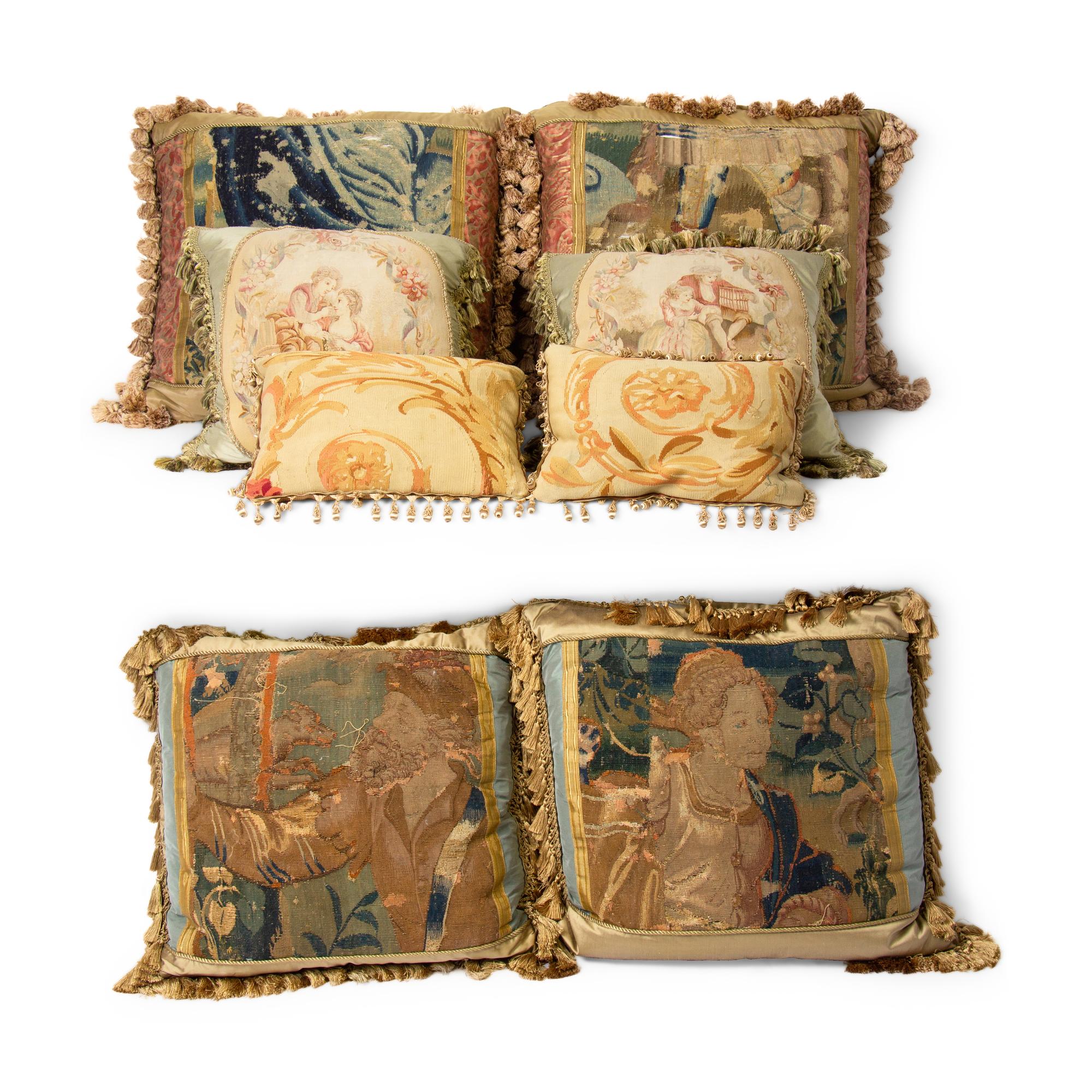 A Group of Eight French Aubusson Tapestry Pillows