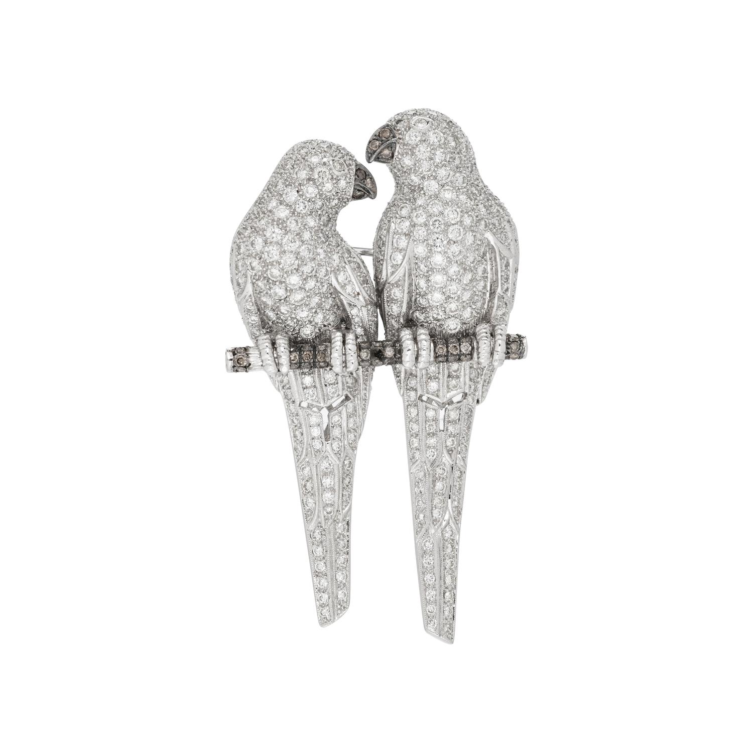 DIAMOND AND COLORED DIAMOND PARROT BROOCH