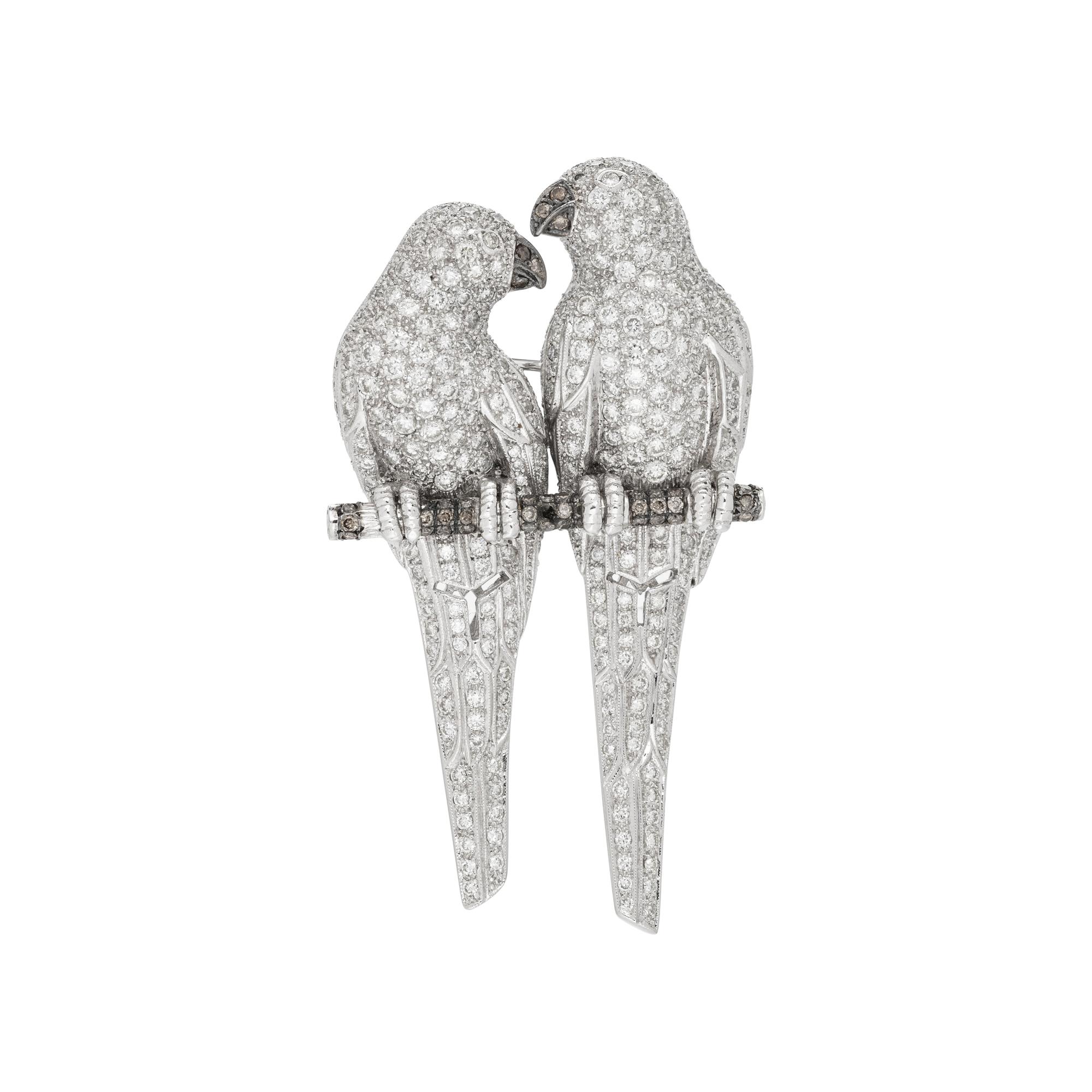 DIAMOND AND COLORED DIAMOND PARROT BROOCH