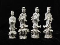 Four Chinese Blanc de Chine Porcelain Figures of Ladies Height of tallest 10 1/4 inches. — 20TH CENTURY