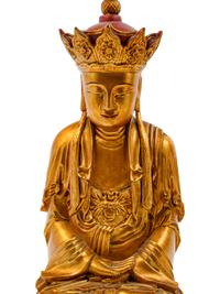 A Thai Gilded Carved Wood Buddha Head