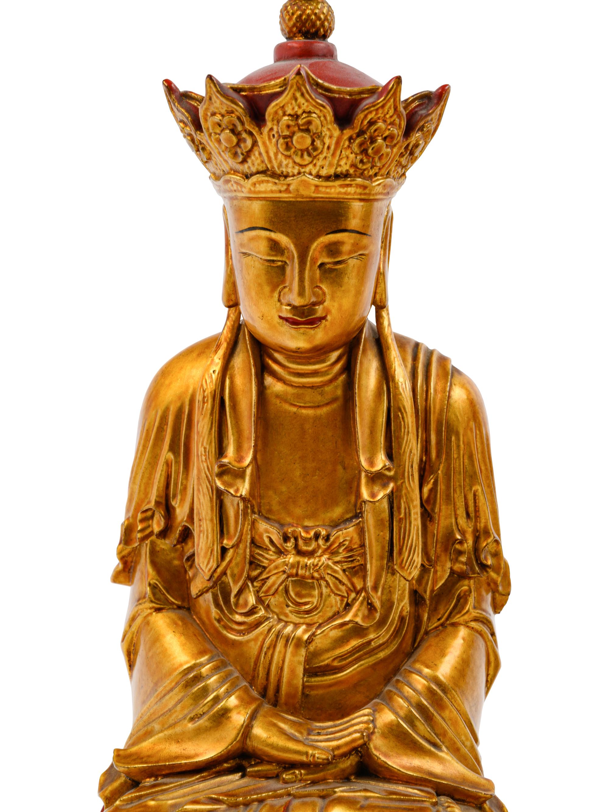A Thai Gilded Carved Wood Buddha Head