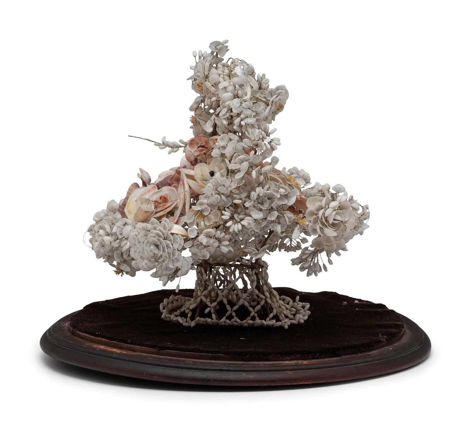 A Victorian Shellwork Basket of Flowers