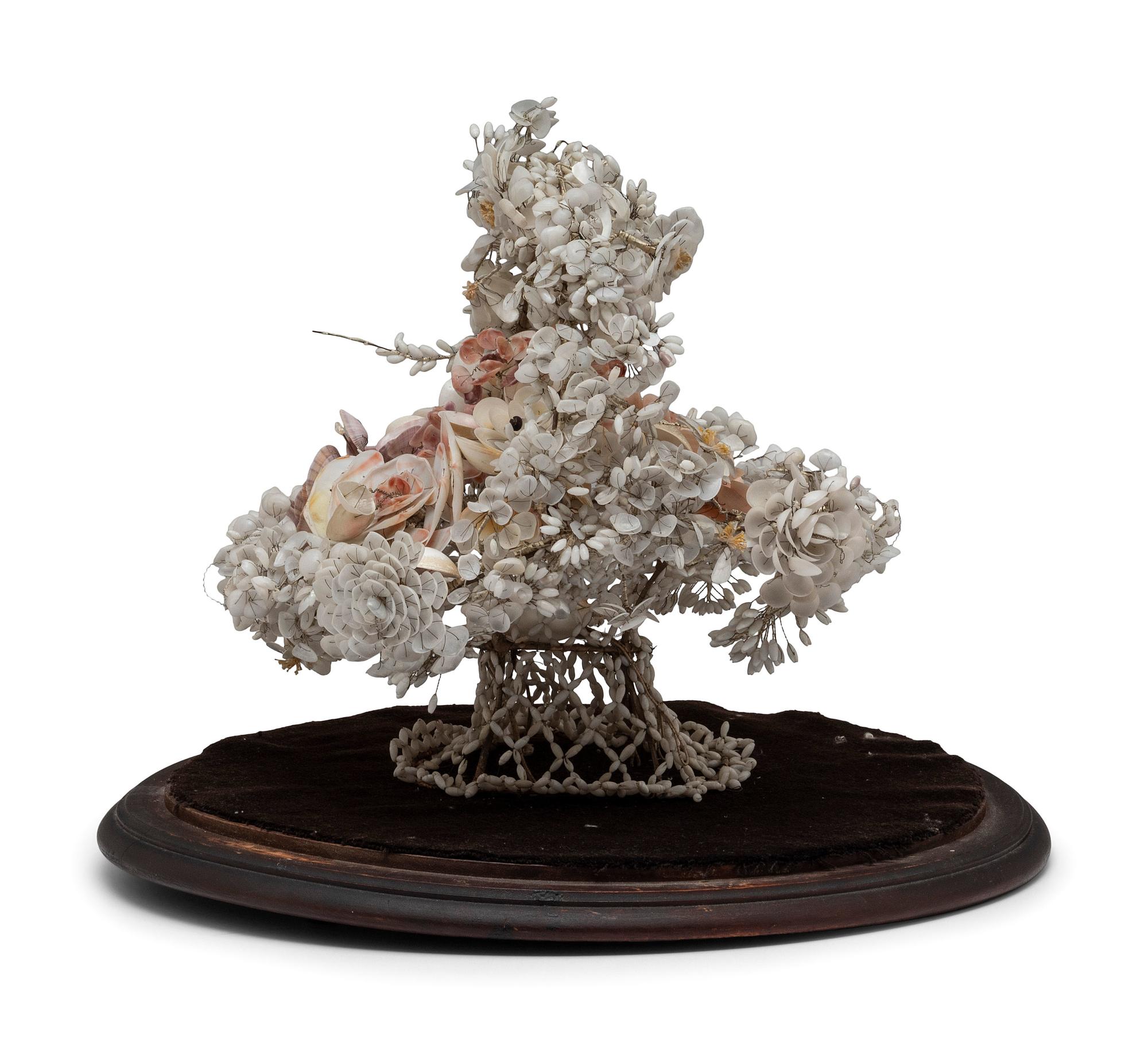 A Victorian Shellwork Basket of Flowers