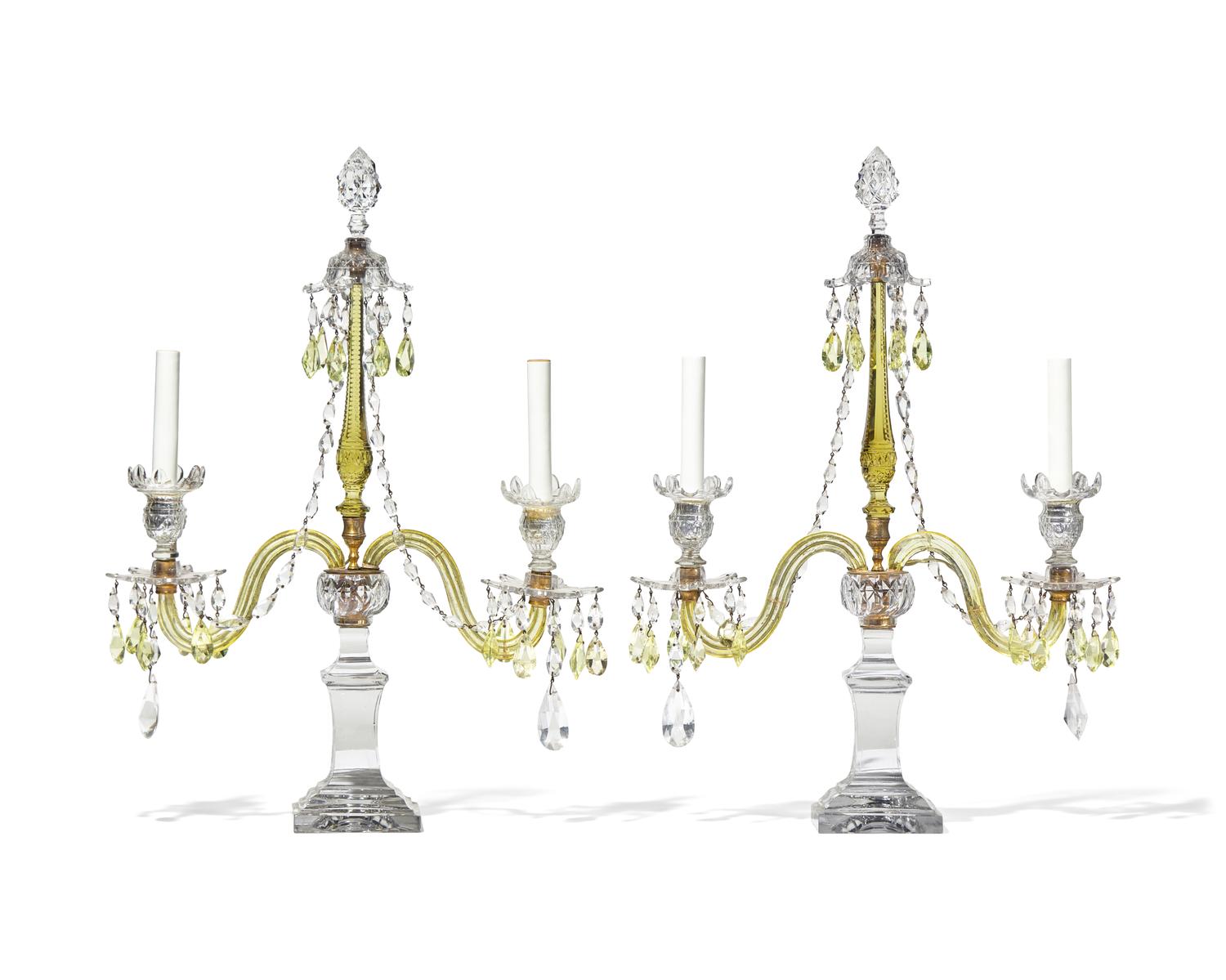 A Pair of George III Citrine and Colorless Cut-Glass Girandoles