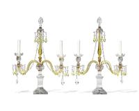 A Pair of George III Citrine and Colorless Cut-Glass Girandoles