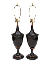 A Pair of Painted Urn-Form Table Lamps