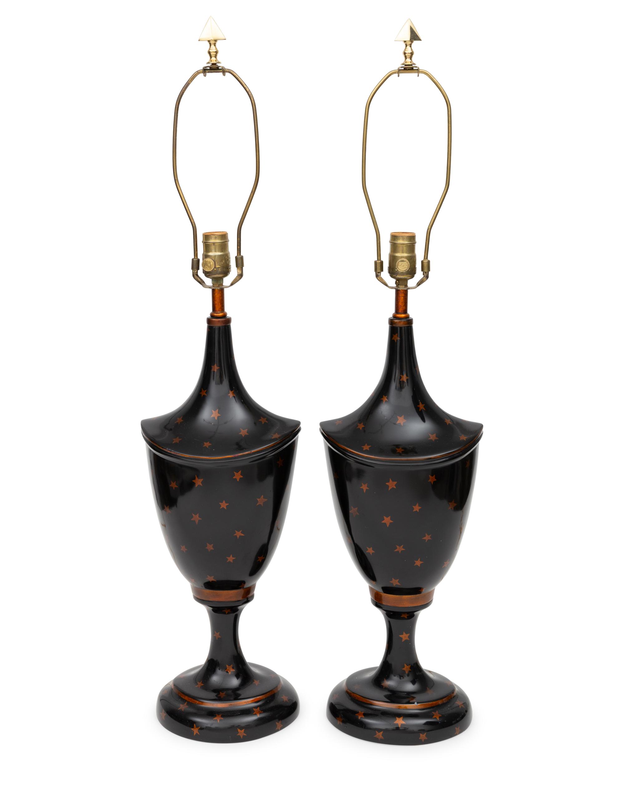A Pair of Painted Urn-Form Table Lamps