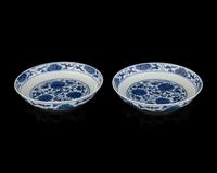 A Pair of Chinese Blue and White Porcelain 'Lotus' Plates