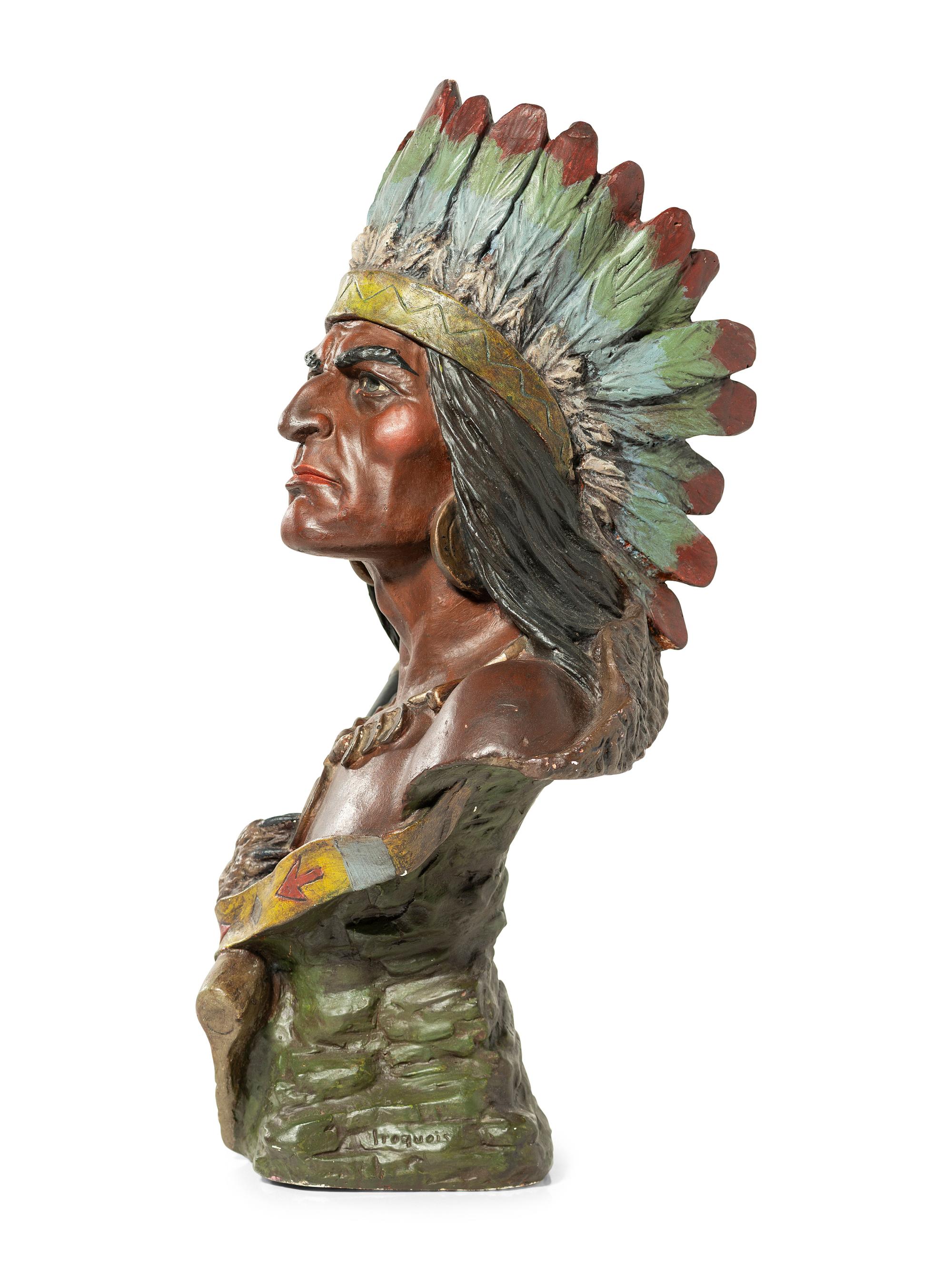 A Painted Plaster Bust of Native American