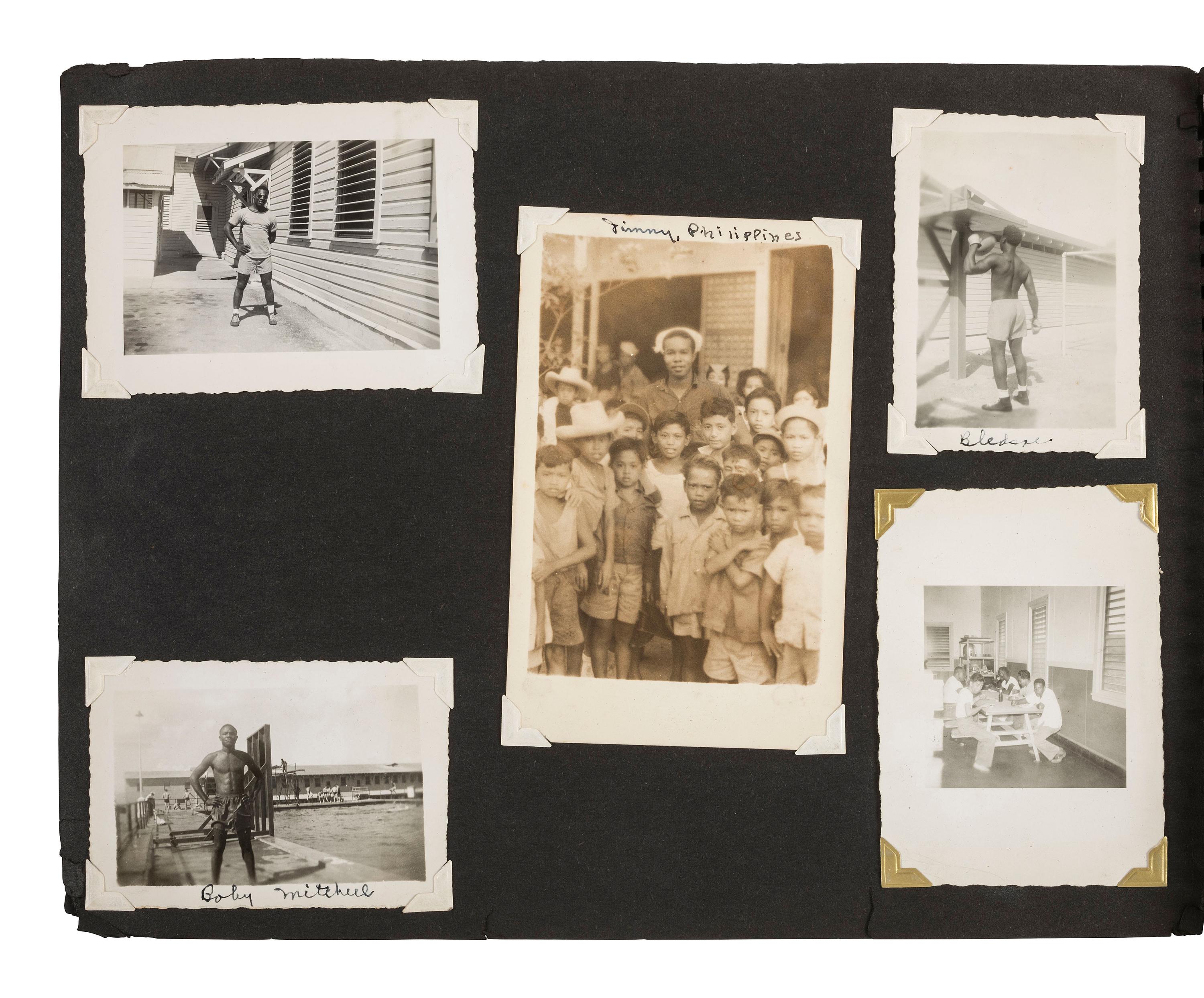 [KOREAN WAR]. Photograph album featuring African American sailors during the Korean War.