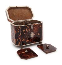 A Regency Tortoise Shell Veneered and Silver-Lined Tea Caddy