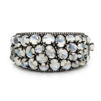 Blackened Silver, Yellow Gold, Faceted Moonstone, and Diamond Bangle Bracelet