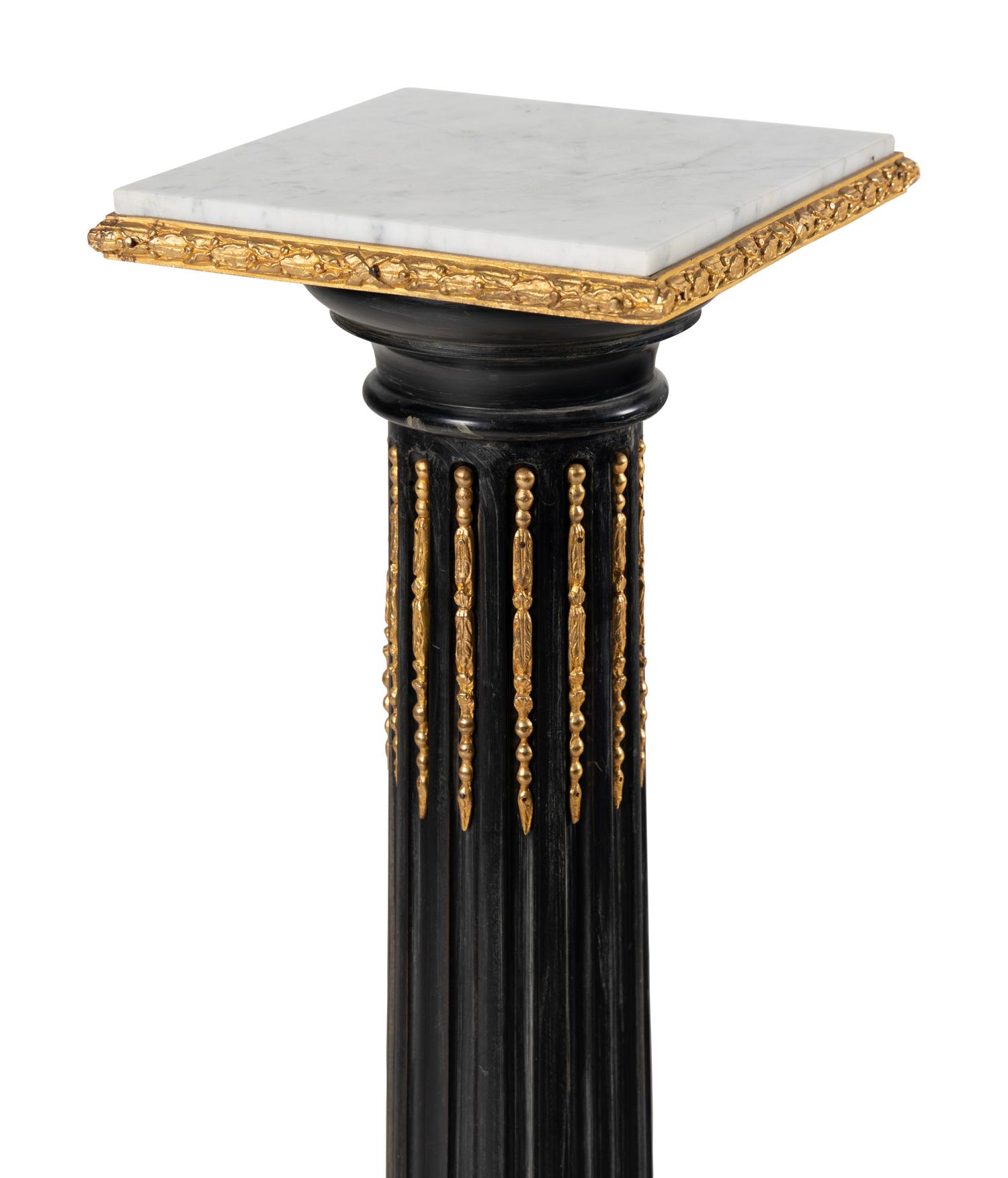 A Pair of Gilt Metal Mounted Marble-Top Pedestals