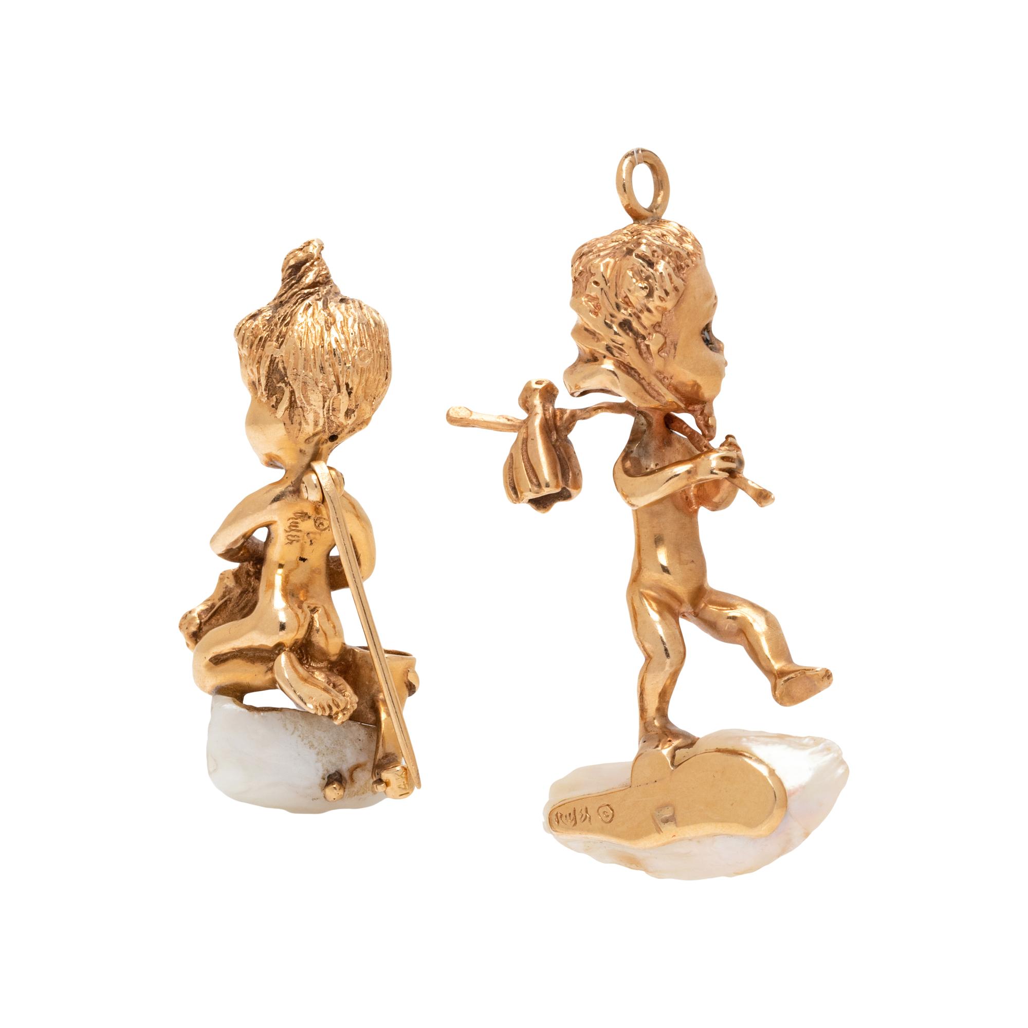 RUSER, COLLECTION OF YELLOW GOLD AND PEARL CHERUB JEWELRY