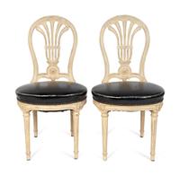 A Set of Ten Louis XVI Style White-Painted and Leather-Upholstered Chaises