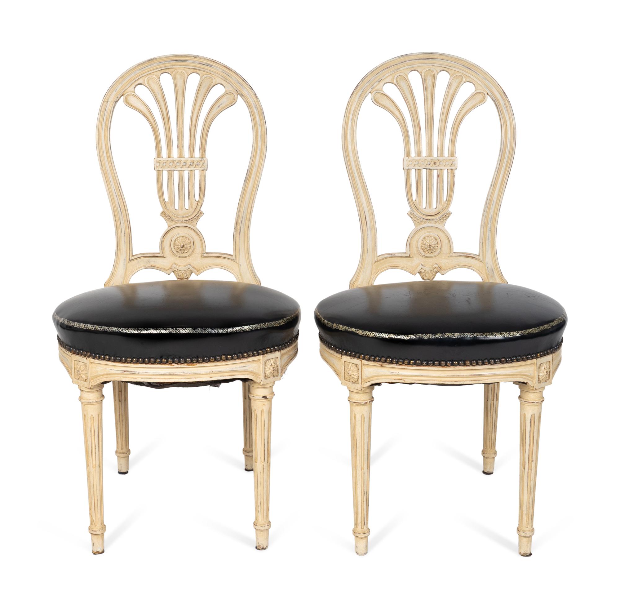 A Set of Ten Louis XVI Style White-Painted and Leather-Upholstered Chaises