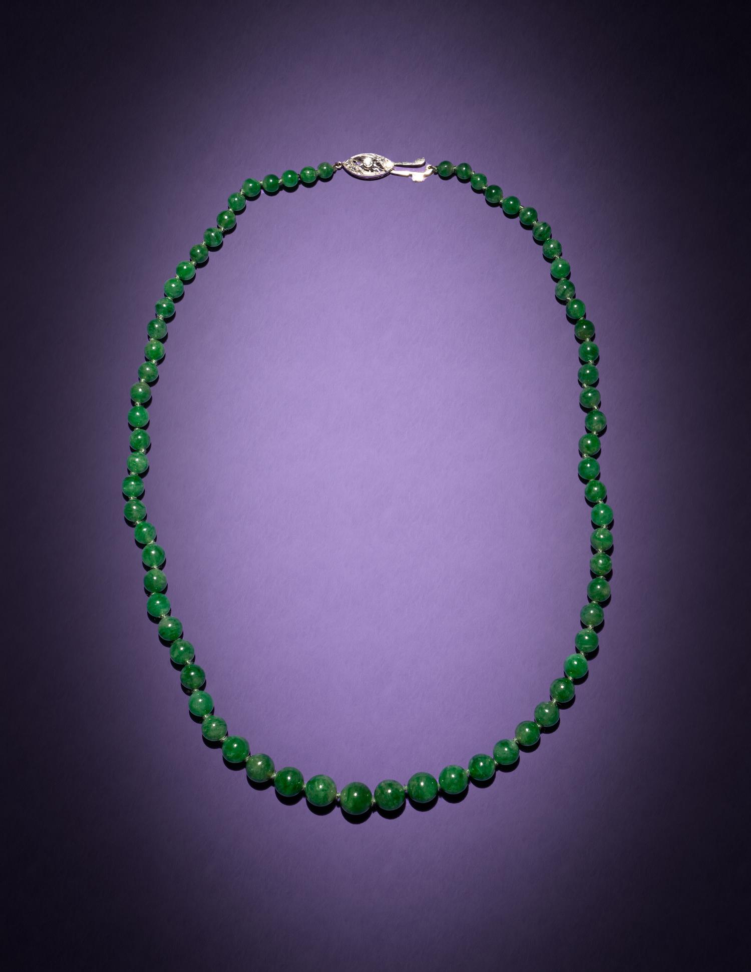 A Jadeite Bead and Diamond Necklace