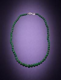 A Jadeite Bead and Diamond Necklace
