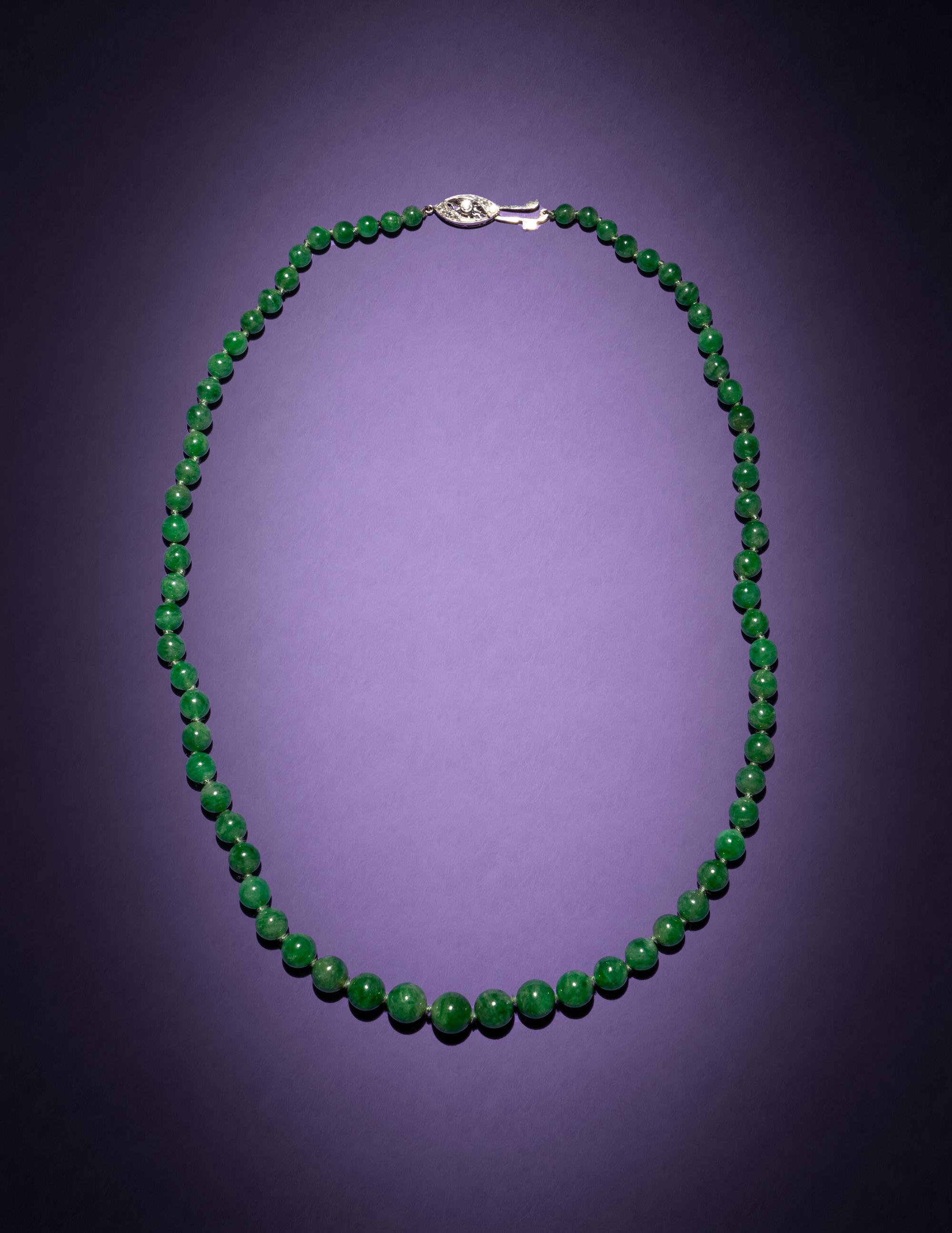 A Jadeite Bead and Diamond Necklace