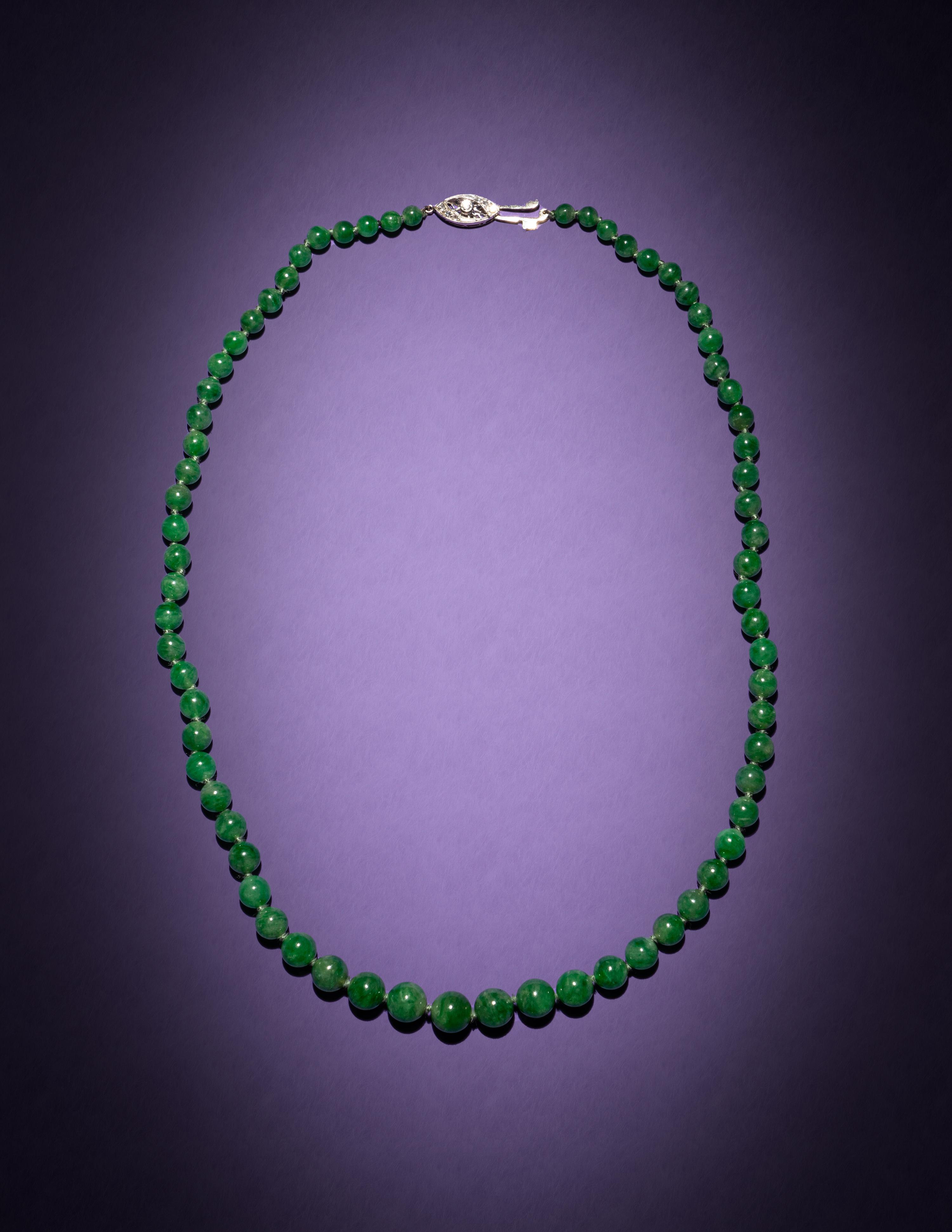 A Jadeite Bead and Diamond Necklace