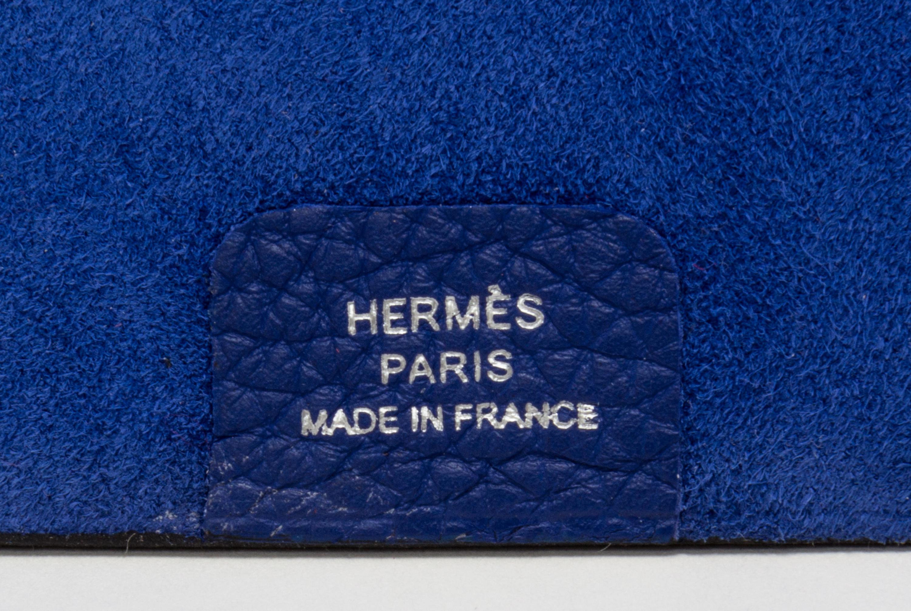 An Hermes Bleu Electrique Togo Ulysse MM Notebook Cover, 9" x 7.5".