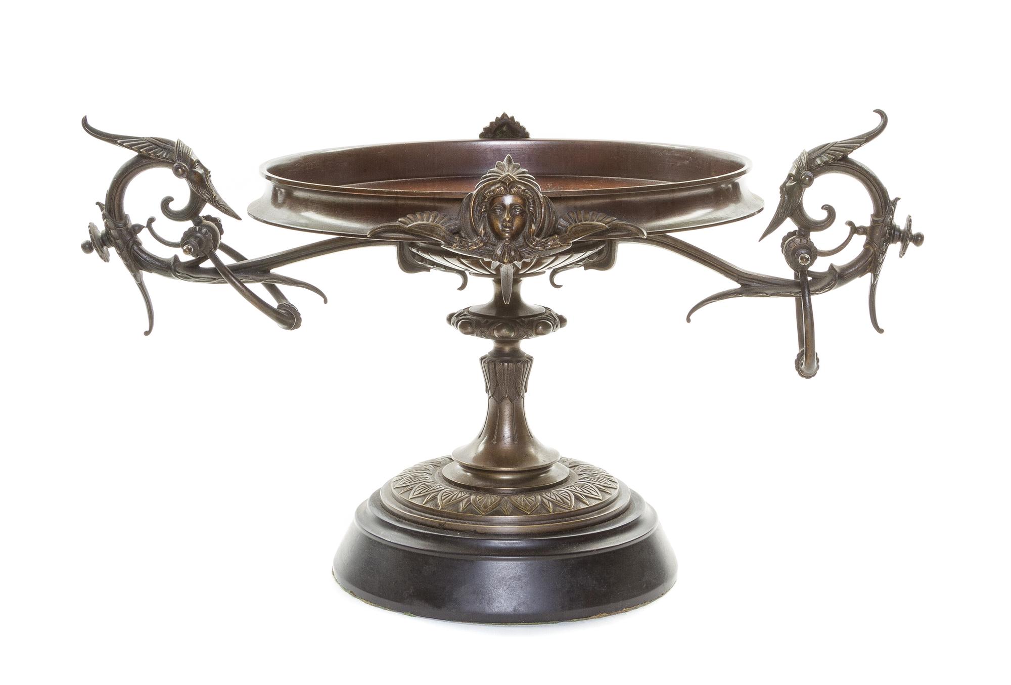 A Neoclassical Bronze Tazza, Width over handles 17 1/4 inches.