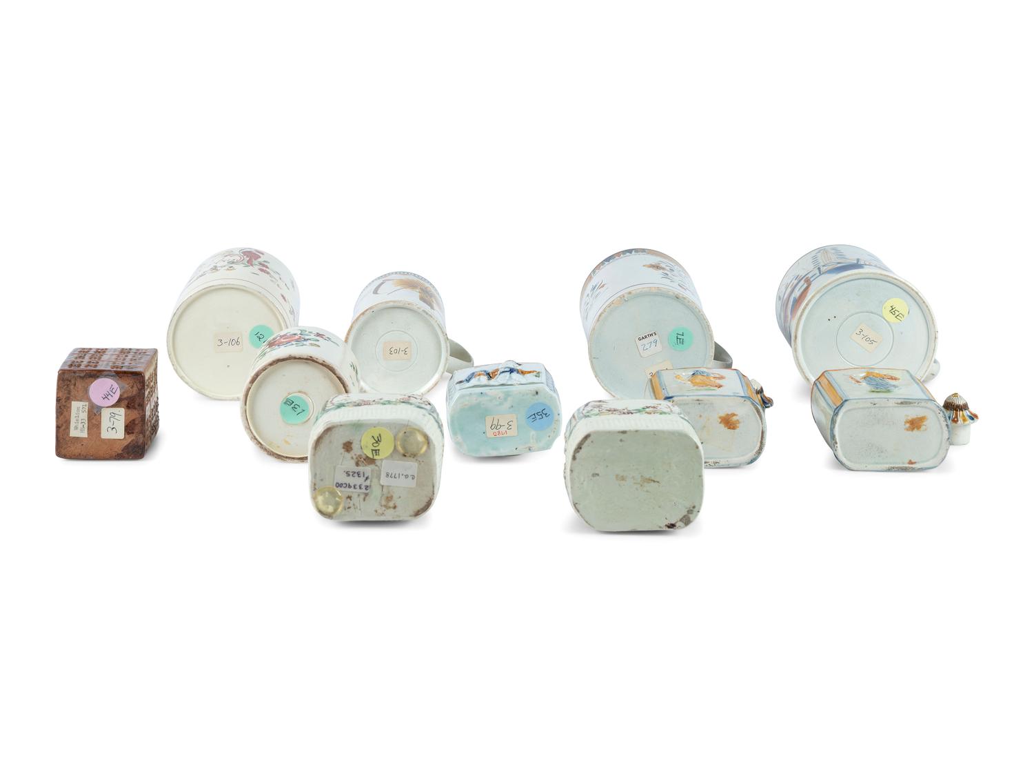 A Group of English Molded Creamware and Pearlware Glazed Tea Caddies and Canns