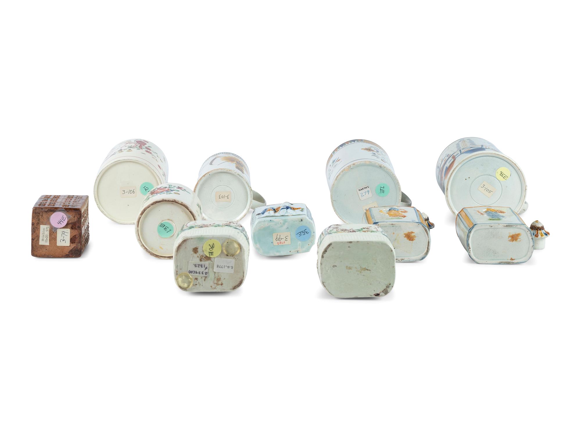 A Group of English Molded Creamware and Pearlware Glazed Tea Caddies and Canns