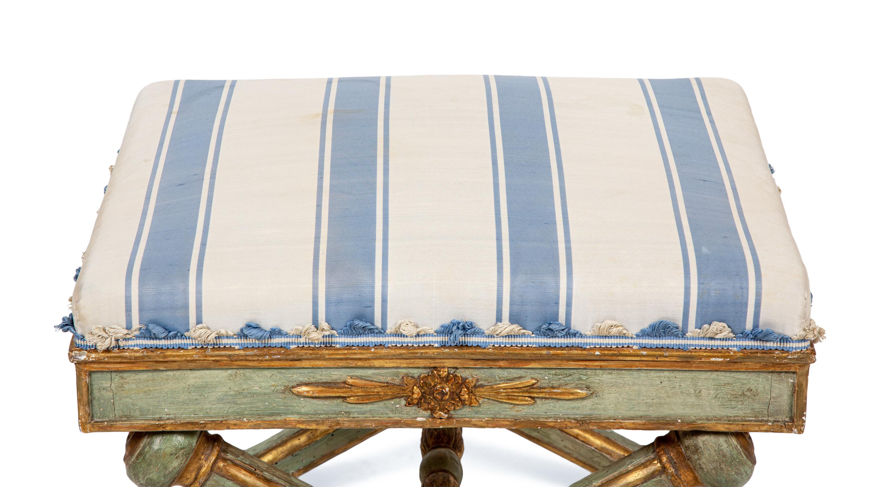 A North Italian Neoclassical Painted and Parcel-Gilt Stool