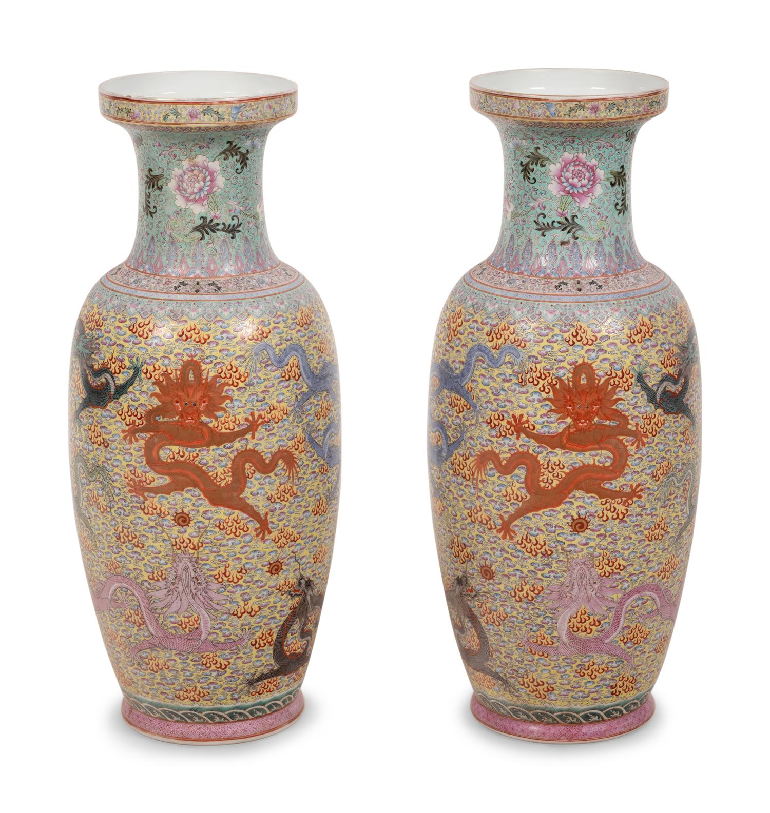A Pair of Chinese Famille Rose Porcelain Vases