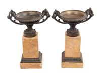 A Pair of Grand Tour Bronze Tazze On Marble Bases