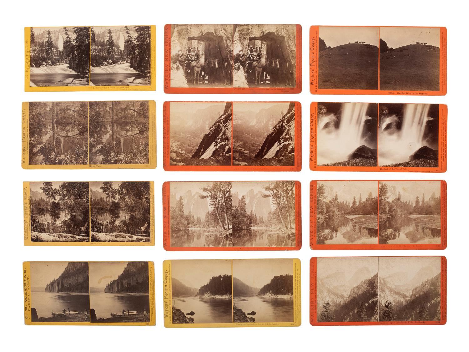 [WESTERN AMERICANA]. WATKINS, Carleton (1829-1916), photographer. A group of 12 stereoviews of the Pacific Coast. San Francisco, CA.