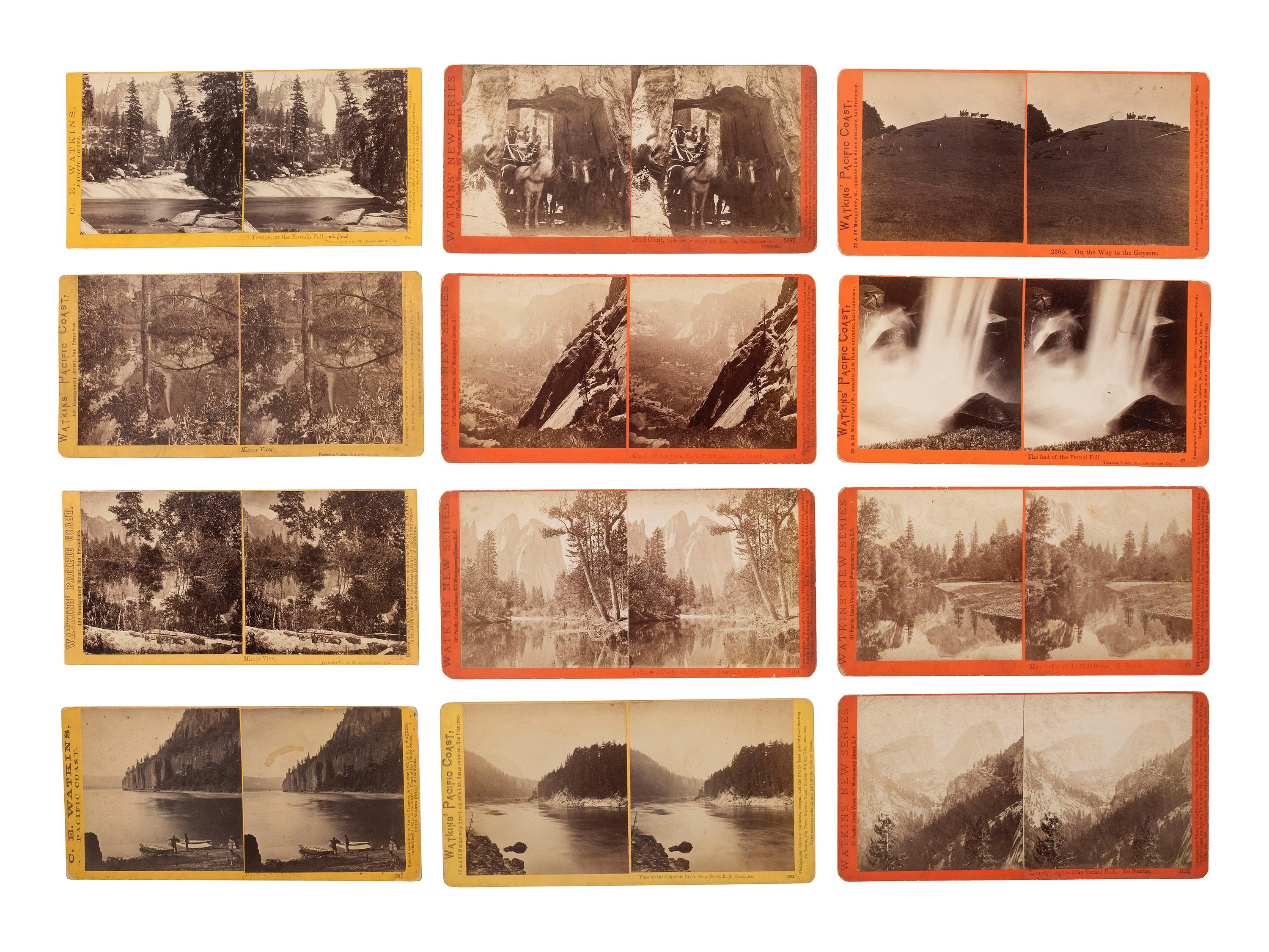 [WESTERN AMERICANA]. WATKINS, Carleton (1829-1916), photographer. A group of 12 stereoviews of the Pacific Coast. San Francisco, CA.